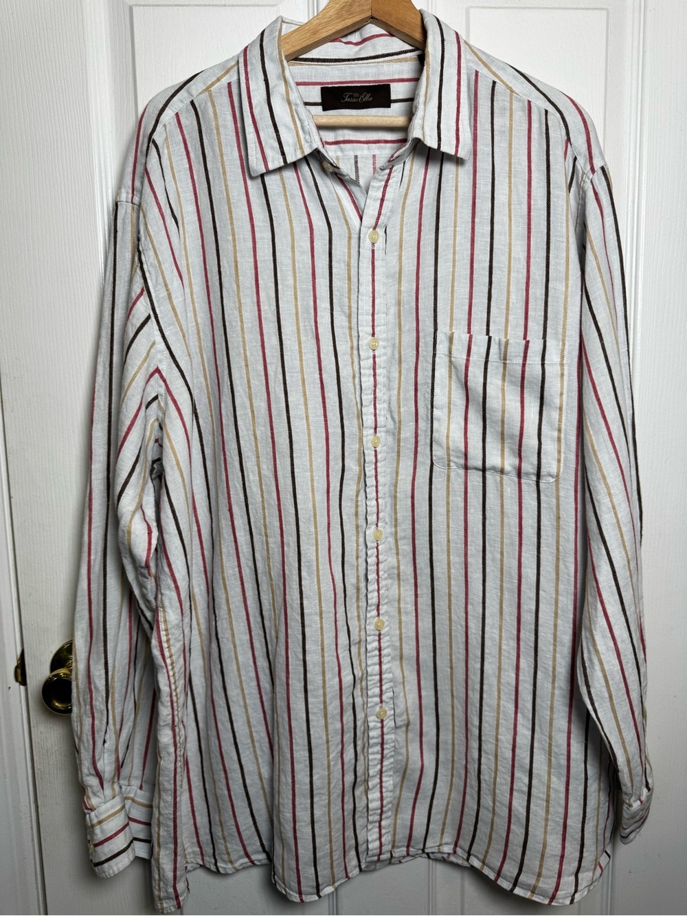 Tasso Elba 100% Linen Striped Button Front Shirt XXL Coastal Beach Cover Up